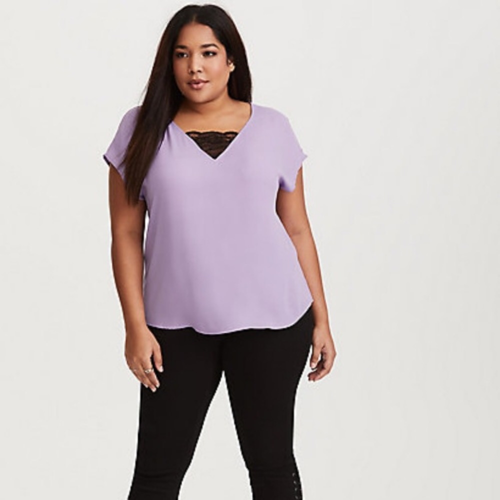 NWT Torrid Purple Top With Black Lace Neckline - Picture 2 of 3